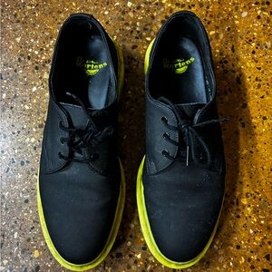 Dr. Martens Men's Black and Neon Yellow Oxfords